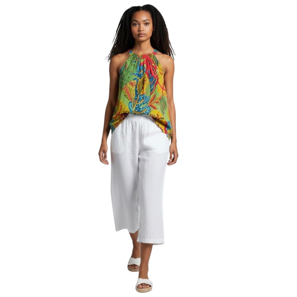 Christian Siriano New York Tropical Leaf‎ Halter Top Green Multicolor Women's M